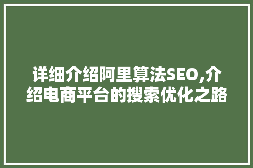 详细介绍阿里算法SEO,介绍电商平台的搜索优化之路