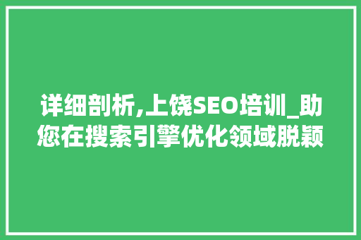 详细剖析,上饶SEO培训_助您在搜索引擎优化领域脱颖而出