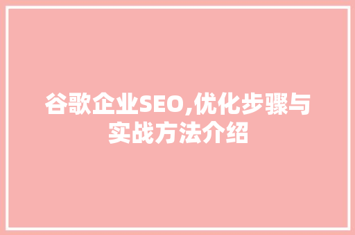谷歌企业SEO,优化步骤与实战方法介绍