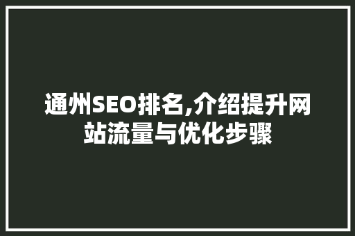 通州SEO排名,介绍提升网站流量与优化步骤