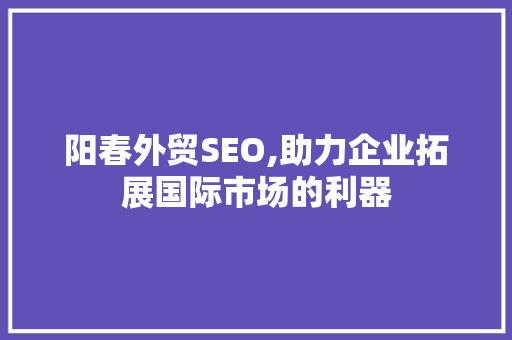 阳春外贸SEO,助力企业拓展国际市场的利器