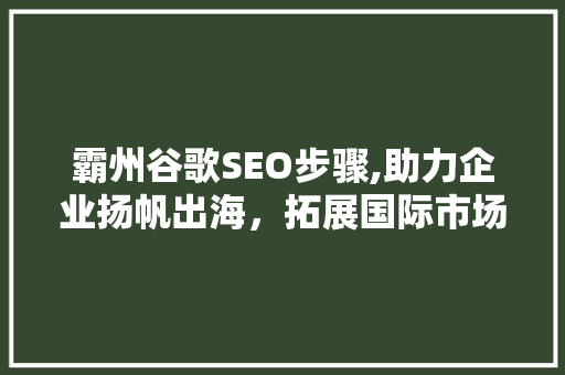 霸州谷歌SEO步骤,助力企业扬帆出海，拓展国际市场