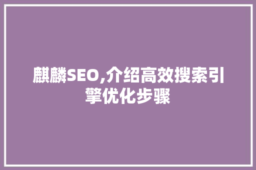 麒麟SEO,介绍高效搜索引擎优化步骤  第1张
