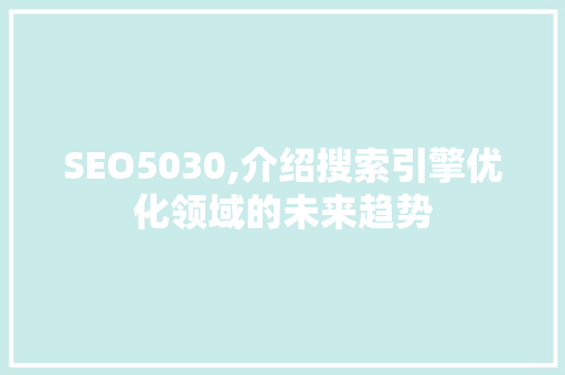 SEO5030,介绍搜索引擎优化领域的未来趋势