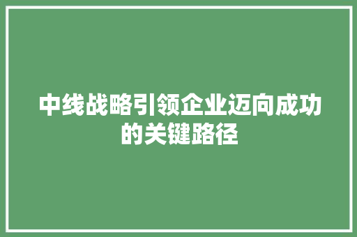中线战略引领企业迈向成功的关键路径
