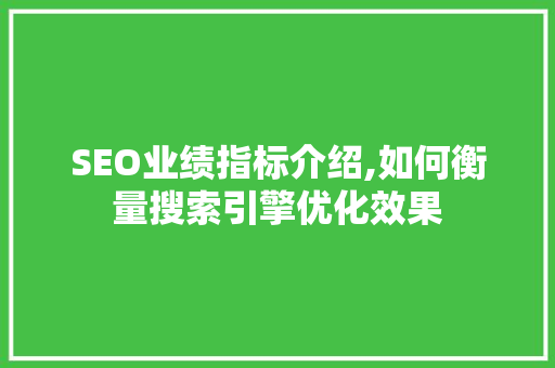 SEO业绩指标介绍,如何衡量搜索引擎优化效果