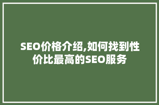 SEO价格介绍,如何找到性价比最高的SEO服务