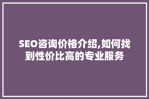 SEO咨询价格介绍,如何找到性价比高的专业服务