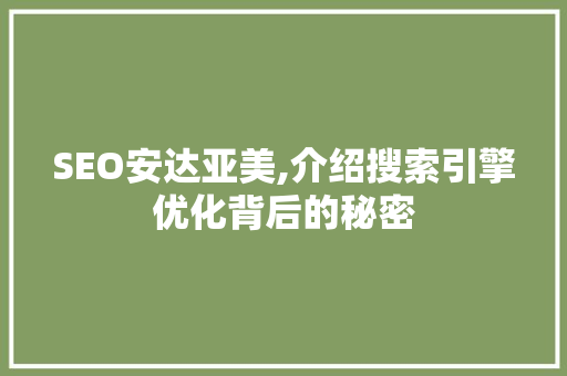 SEO安达亚美,介绍搜索引擎优化背后的秘密