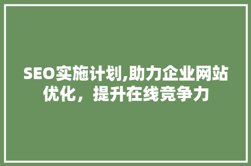 SEO实施计划,助力企业网站优化，提升在线竞争力
