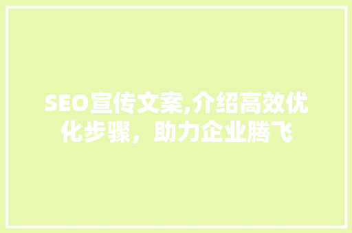 SEO宣传文案,介绍高效优化步骤，助力企业腾飞