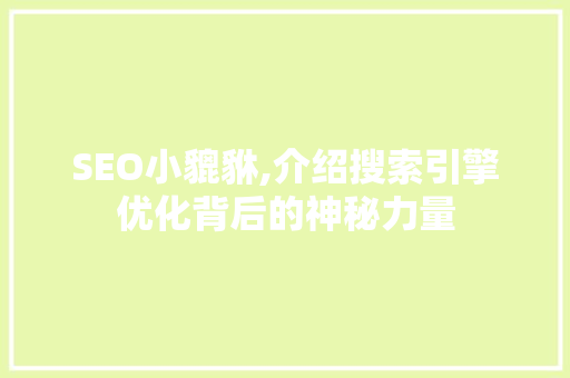 SEO小貔貅,介绍搜索引擎优化背后的神秘力量
