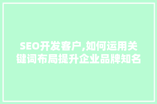 SEO开发客户,如何运用关键词布局提升企业品牌知名度