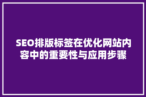 SEO排版标签在优化网站内容中的重要性与应用步骤