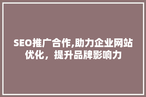 SEO推广合作,助力企业网站优化，提升品牌影响力