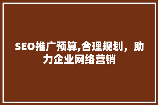SEO推广预算,合理规划，助力企业网络营销