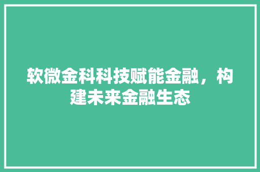 软微金科科技赋能金融，构建未来金融生态