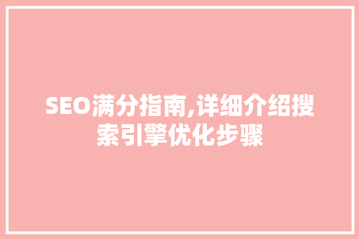 SEO满分指南,详细介绍搜索引擎优化步骤