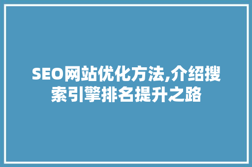 SEO网站优化方法,介绍搜索引擎排名提升之路