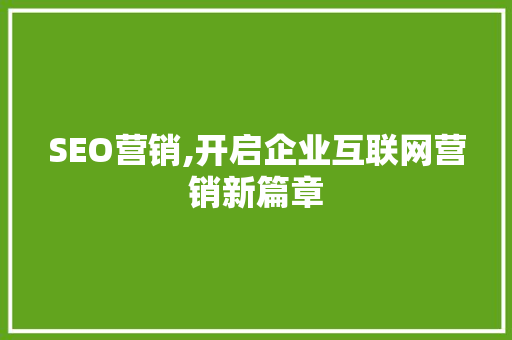SEO营销,开启企业互联网营销新篇章