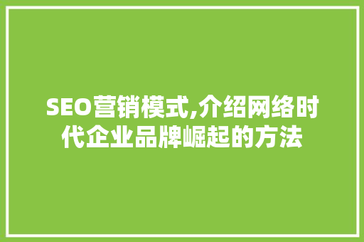 SEO营销模式,介绍网络时代企业品牌崛起的方法