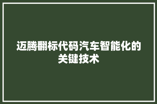 迈腾翻标代码汽车智能化的关键技术