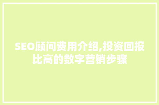 SEO顾问费用介绍,投资回报比高的数字营销步骤