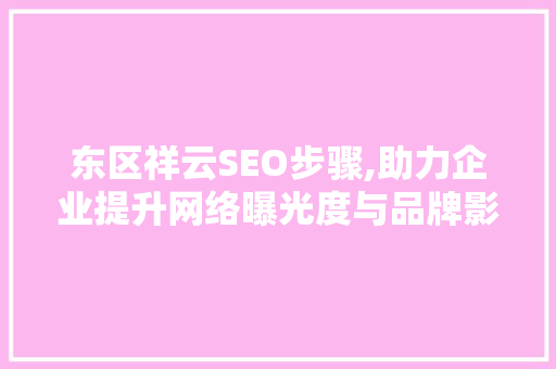 东区祥云SEO步骤,助力企业提升网络曝光度与品牌影响力