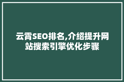 云霄SEO排名,介绍提升网站搜索引擎优化步骤