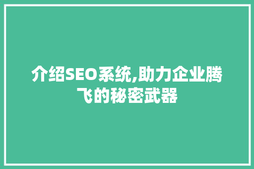介绍SEO系统,助力企业腾飞的秘密武器