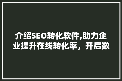 介绍SEO转化软件,助力企业提升在线转化率，开启数字营销新篇章