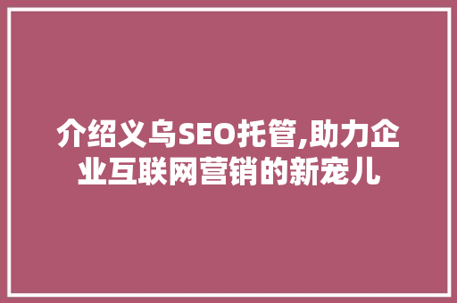 介绍义乌SEO托管,助力企业互联网营销的新宠儿
