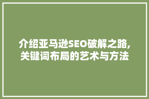 介绍亚马逊SEO破解之路,关键词布局的艺术与方法