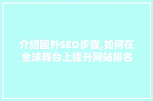 介绍国外SEO步骤,如何在全球舞台上提升网站排名