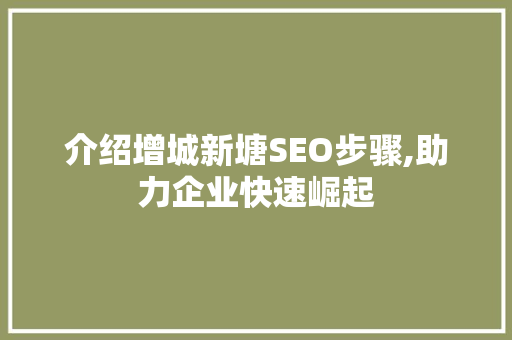 介绍增城新塘SEO步骤,助力企业快速崛起