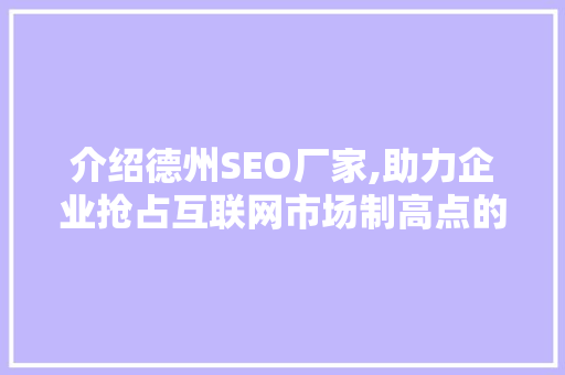 介绍德州SEO厂家,助力企业抢占互联网市场制高点的秘密武器