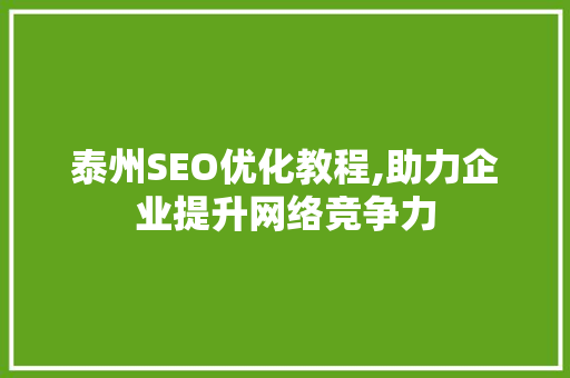 泰州SEO优化教程,助力企业提升网络竞争力