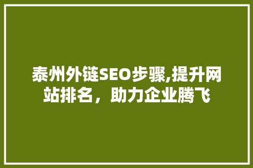 泰州外链SEO步骤,提升网站排名，助力企业腾飞