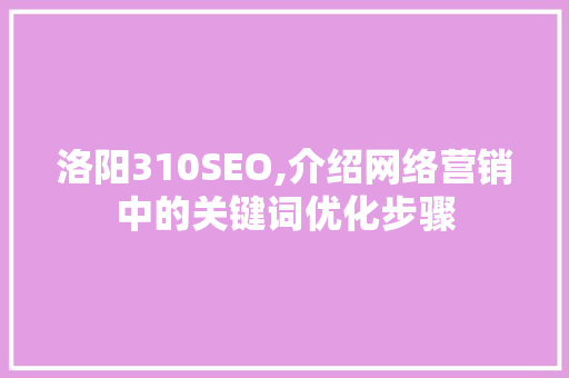 洛阳310SEO,介绍网络营销中的关键词优化步骤