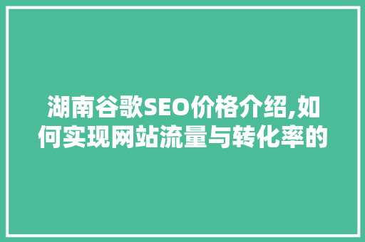 湖南谷歌SEO价格介绍,如何实现网站流量与转化率的双赢