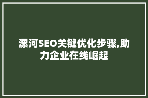 漯河SEO关键优化步骤,助力企业在线崛起
