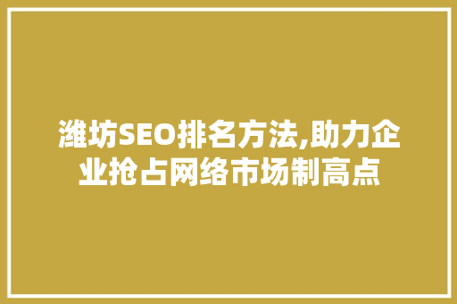 潍坊SEO排名方法,助力企业抢占网络市场制高点