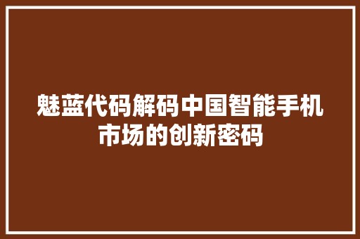 魅蓝代码解码中国智能手机市场的创新密码