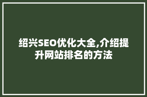 绍兴SEO优化大全,介绍提升网站排名的方法
