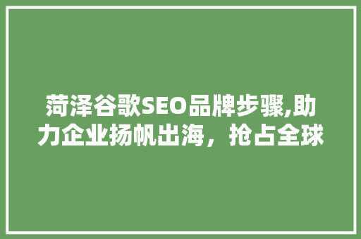菏泽谷歌SEO品牌步骤,助力企业扬帆出海，抢占全球市场先机