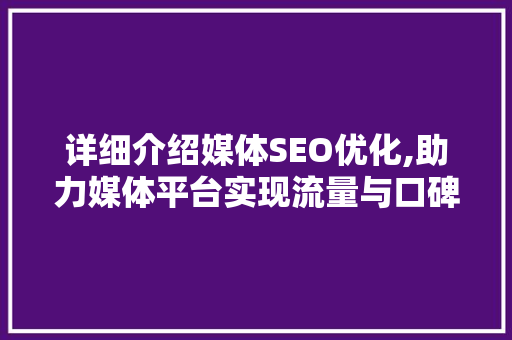 详细介绍媒体SEO优化,助力媒体平台实现流量与口碑双丰收