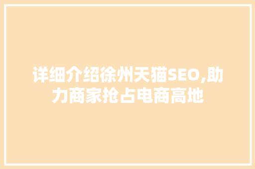 详细介绍徐州天猫SEO,助力商家抢占电商高地