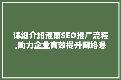 详细介绍淮南SEO推广流程,助力企业高效提升网络曝光度