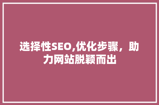 选择性SEO,优化步骤，助力网站脱颖而出