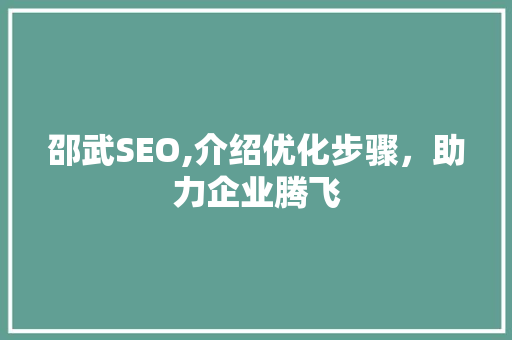 邵武SEO,介绍优化步骤，助力企业腾飞